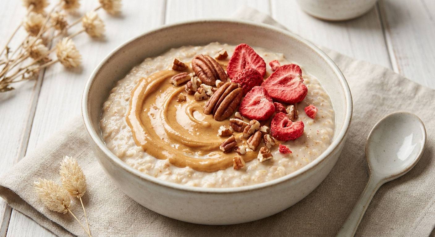 Kremowa owsianka proteinowa z dodatkami.