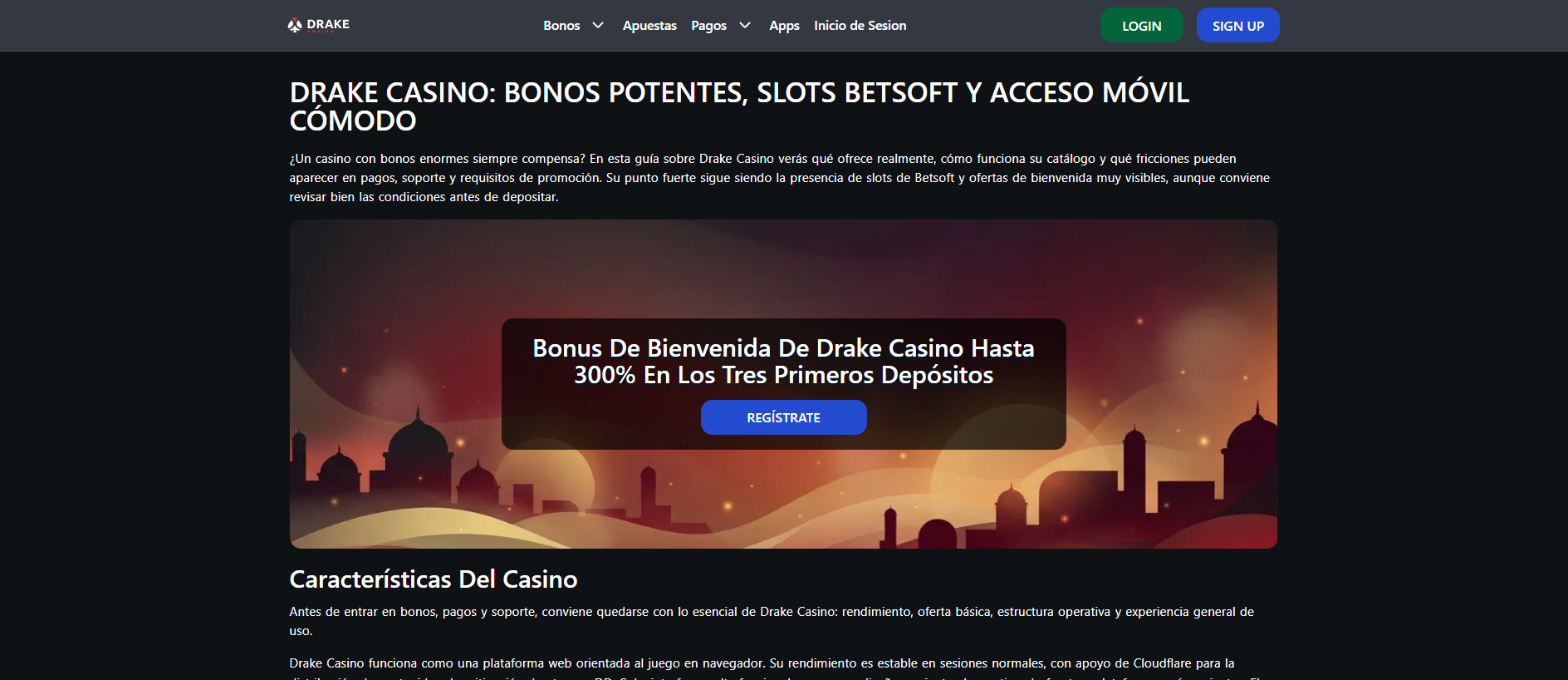 Forensic screenshot of drakecasino-es.com showing the phishing page layout