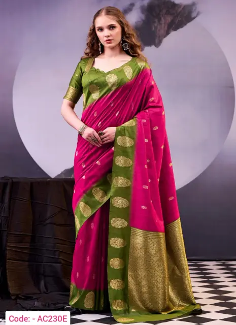 Pink color cotton silk saree