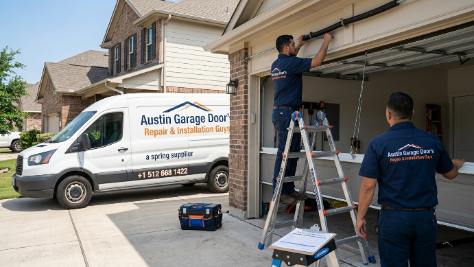 Austin garage door technician at work