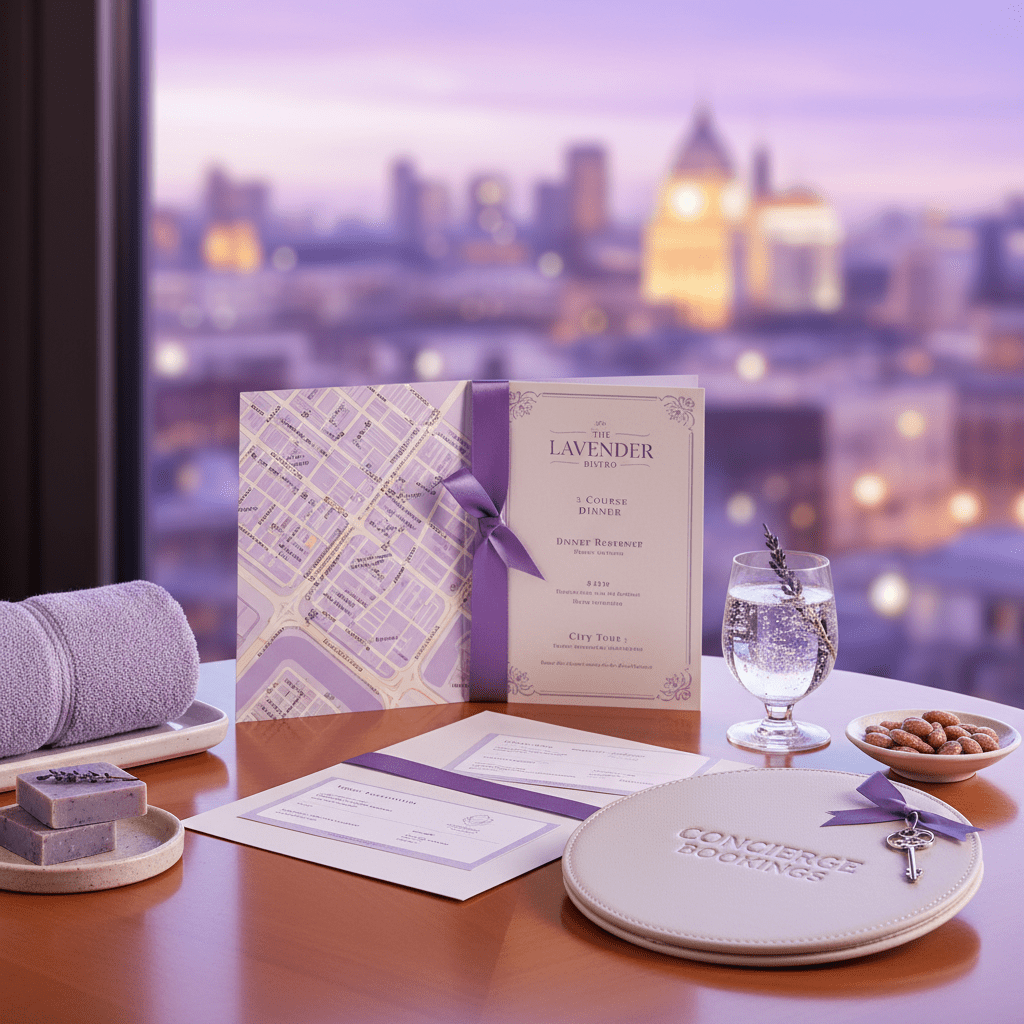 Hotel guest package with local dining and travel materials