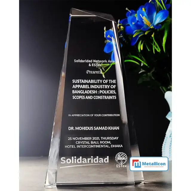 Custom Laser Engraving Crystal Award Side Bevel