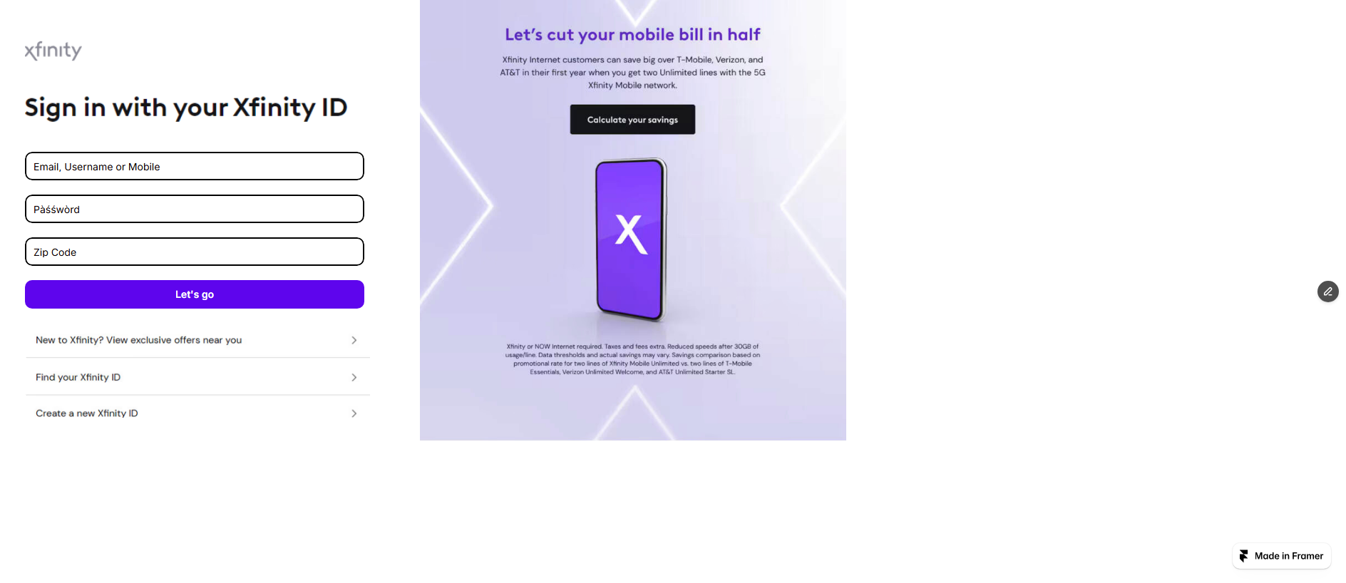 Forensic screenshot of easier-sparrow-457507.framer.app showing the phishing page layout
