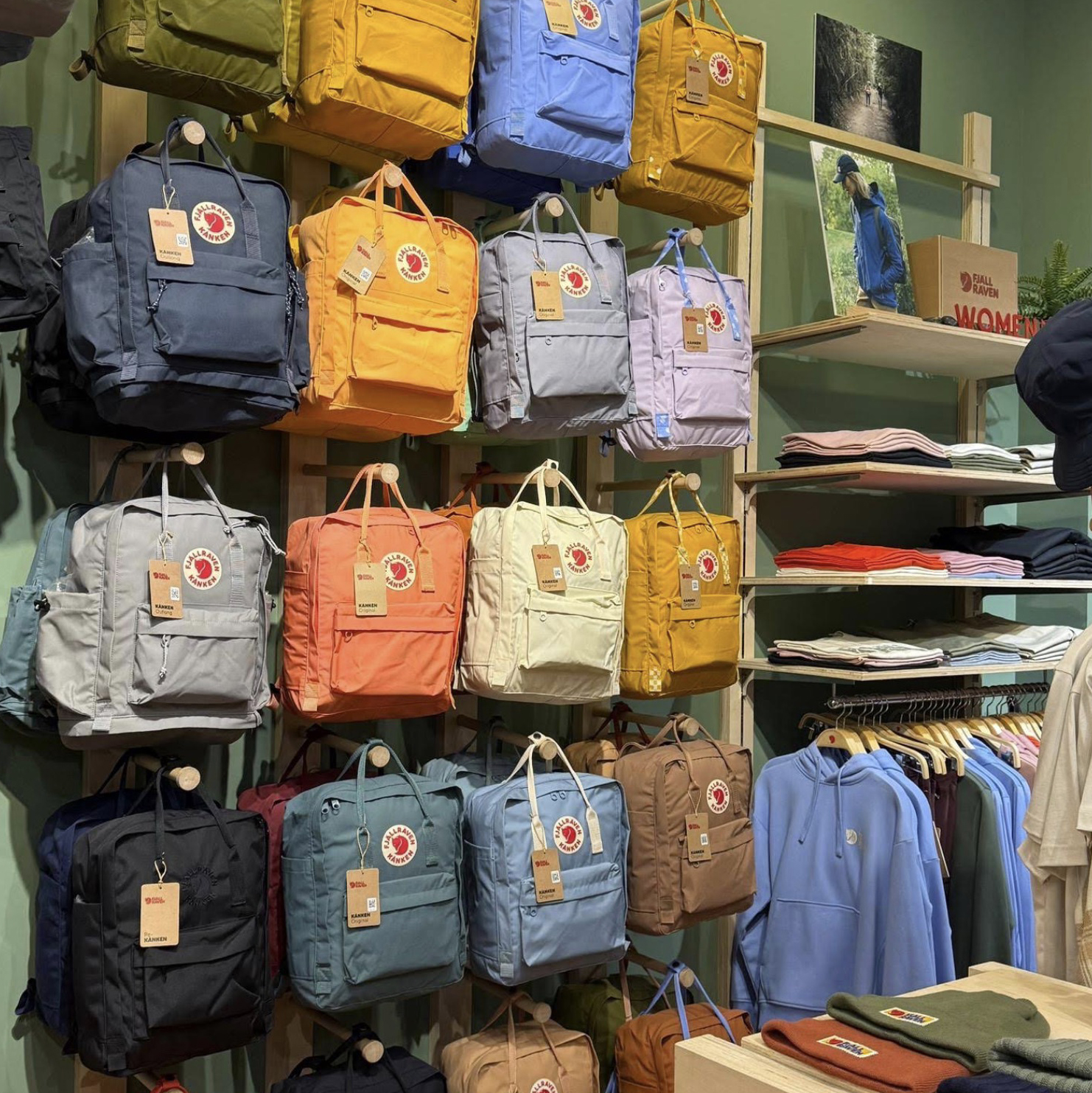 Kanken bags wall display at Fjallraven 313@Somerset