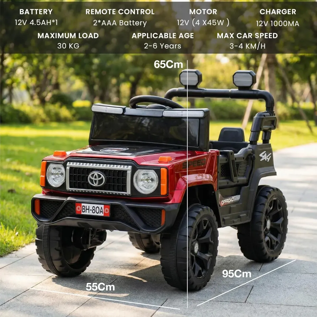 80 D Battery Operated Jeep for Kids with Parental Control | 4x4 Motor Baby Electric Ride On Toy Car with RGB Lights, Music & Swing Mode | Rechargeable Battery Car for Kids 1–6 Years photo 4