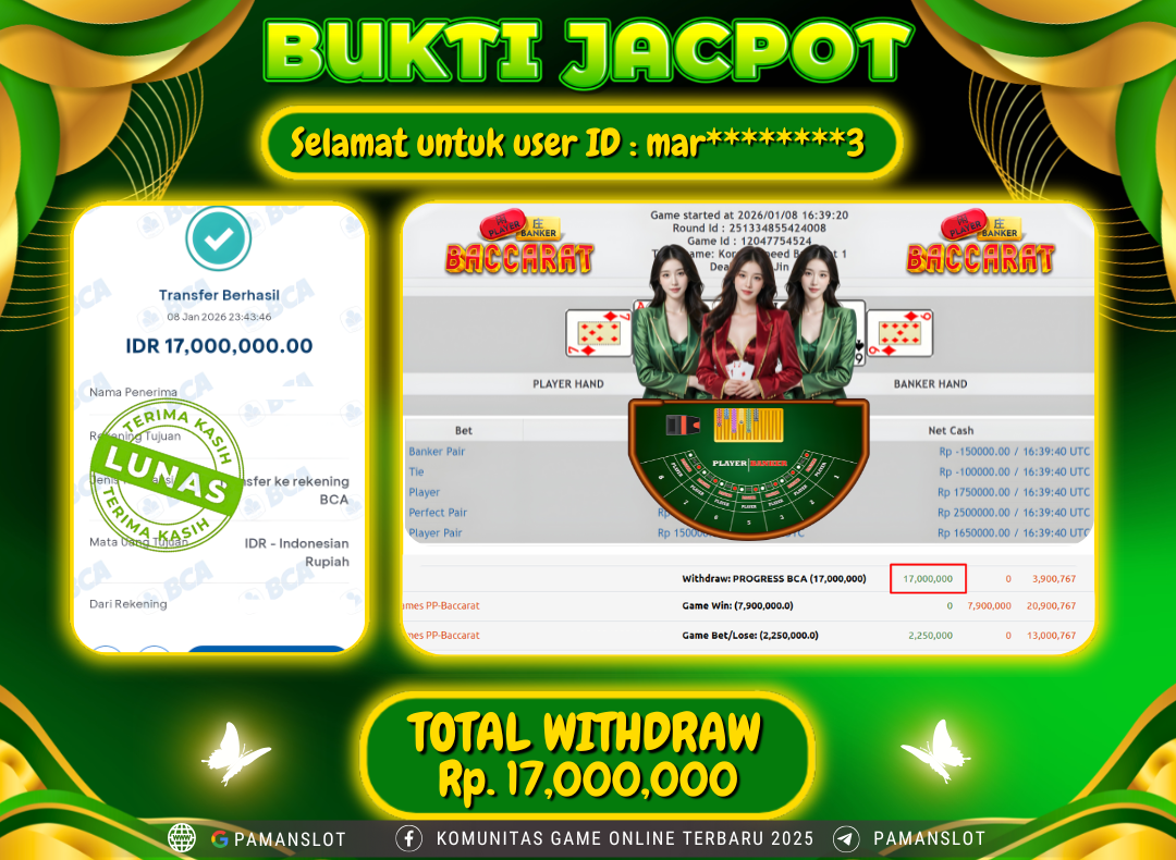 PAMANSLOT JACKPOT Game Live Games PP-Baccarat Rp.17,000,000- LUNAS