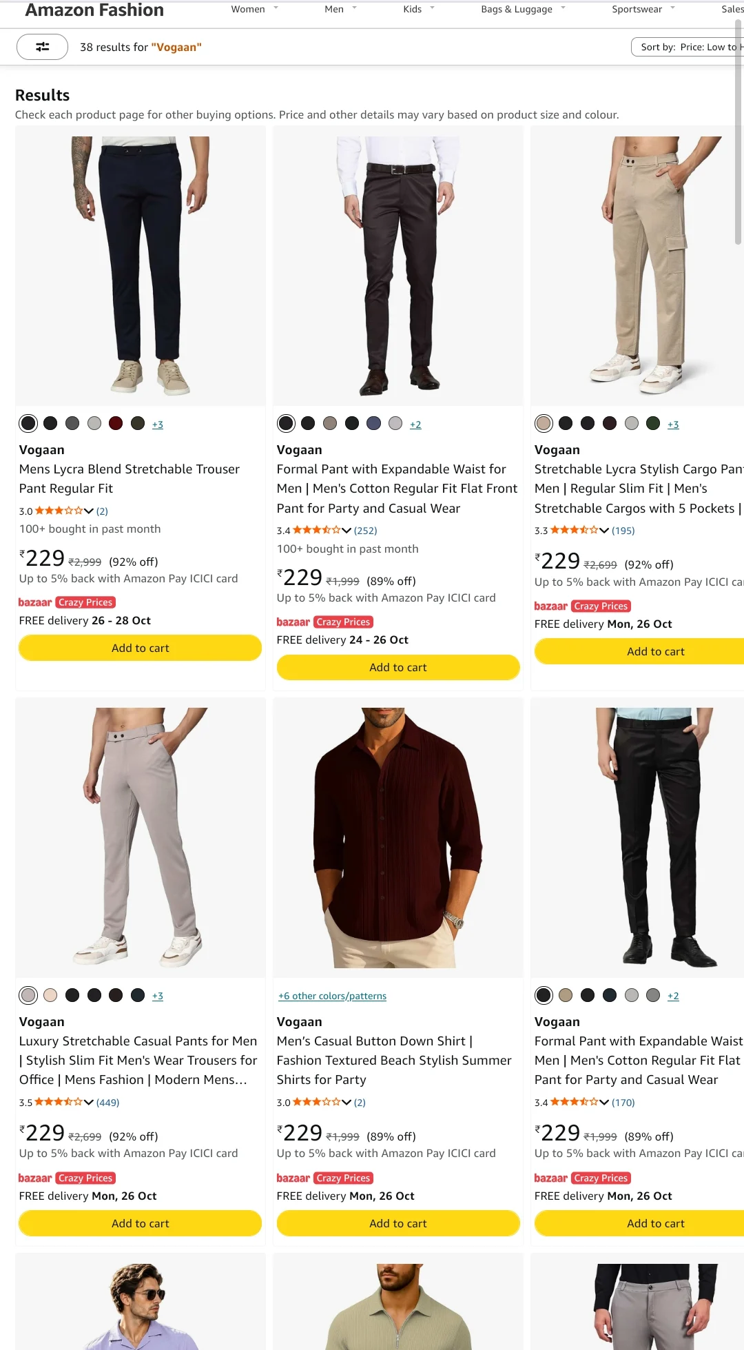 Amazon: Vogaan Men's Clothing - Up to 80% OFF, Starting at ₹229
