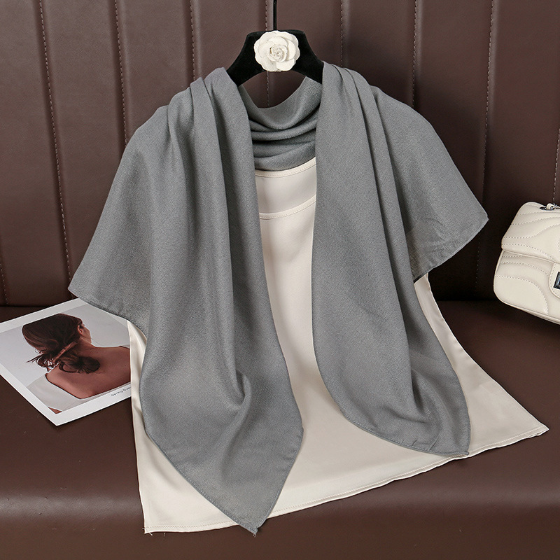 Grey 90 x 90cm Women Solid Colour Square Scarf - Lightweight Polyester Head Scarf and Shawl Wrap, Soft Casual Neck Scarf for Travel, Hair Styling and Everyday Layering