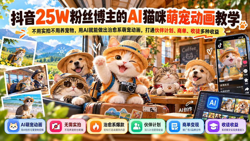 抖音25W粉丝博主的AI猫咪萌宠动画教学