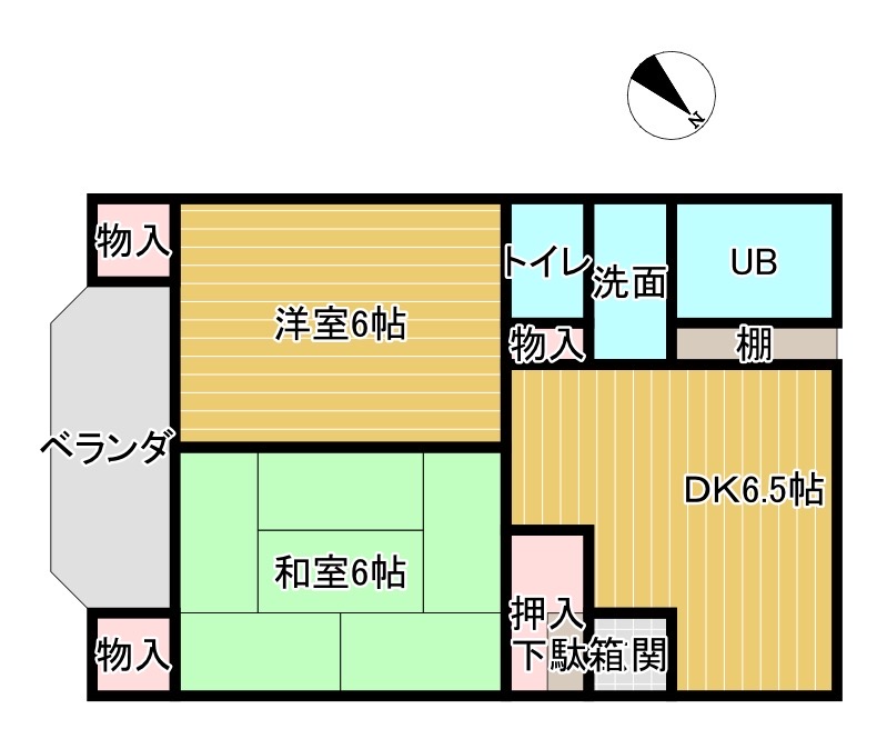 コーポカラサワの2DK間取り図