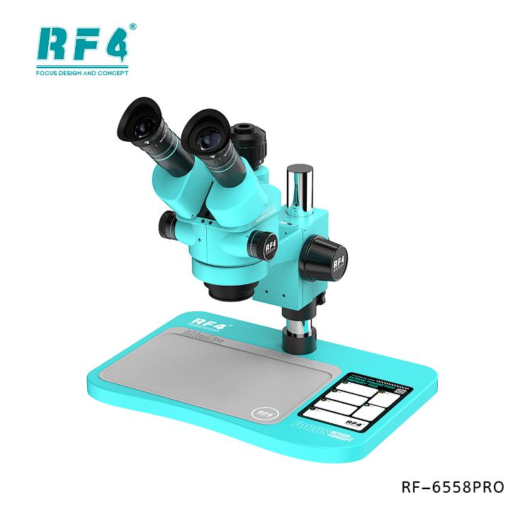RF4 RF-6558PRO Trinocular Stereo Microscope with 6.5X–58X Zoom and LED Lighting