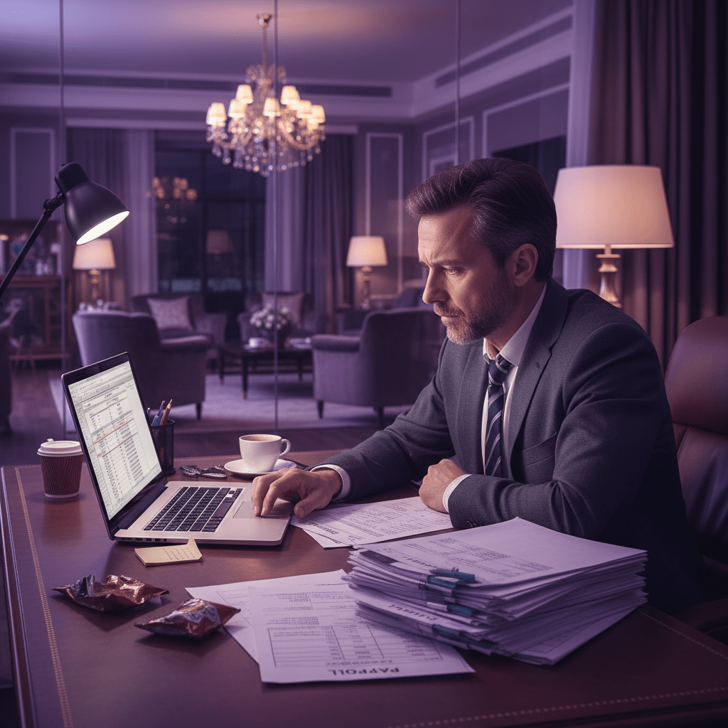 Late-night hotel payroll stress