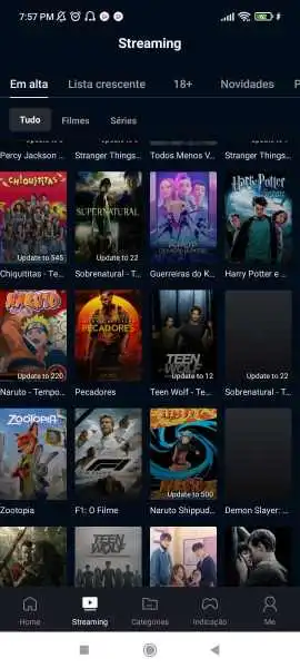 tela de streaming