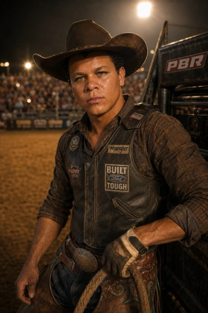Elcy montando no rodeio como cowboy