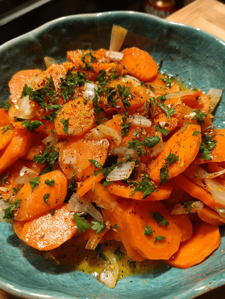 Fresh Moroccan carrot salad with cumin, parsley, and lemon served as a colorful cold side dish.