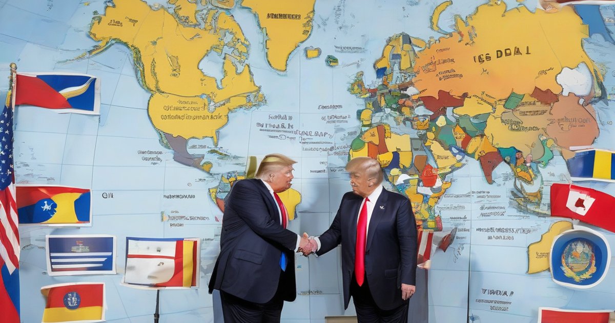 Symbolic scene of oil drilling platform with American and Venezuelan flags representing the energy deal