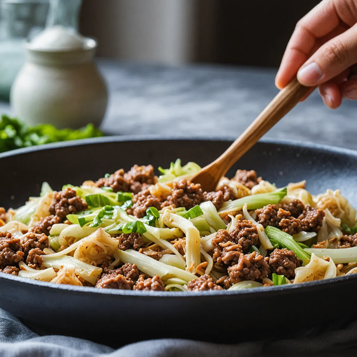 Chinese Stir-Fried Ground Beef and Cabbage