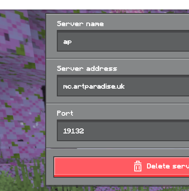 Bedrock Edition server list screenshot