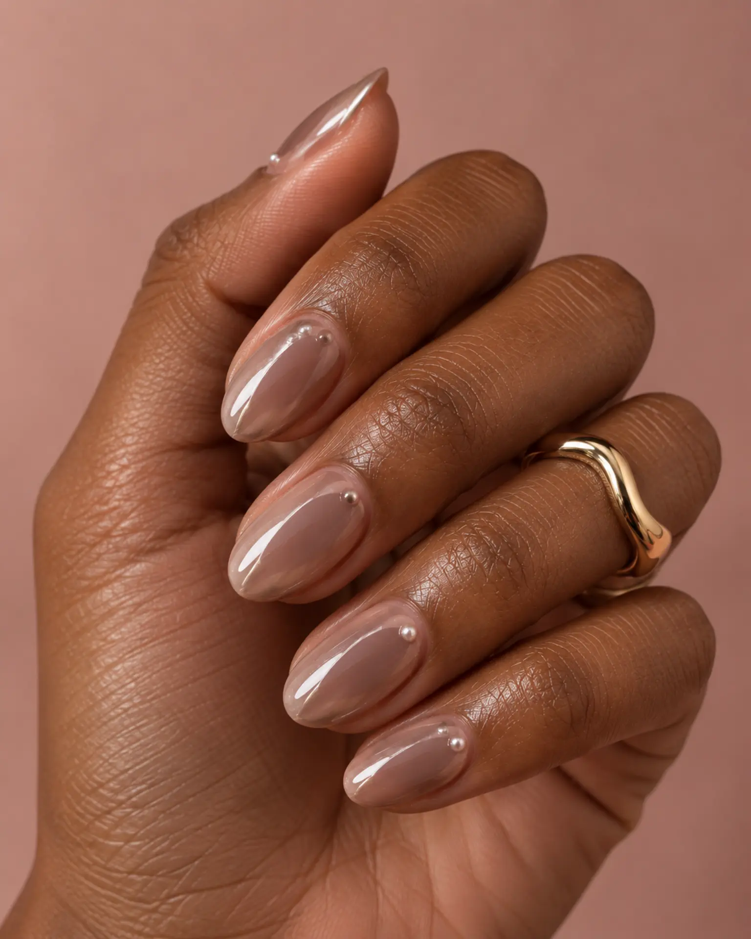 Taupe Pearl Detail manicure inspiration for work nail ideas