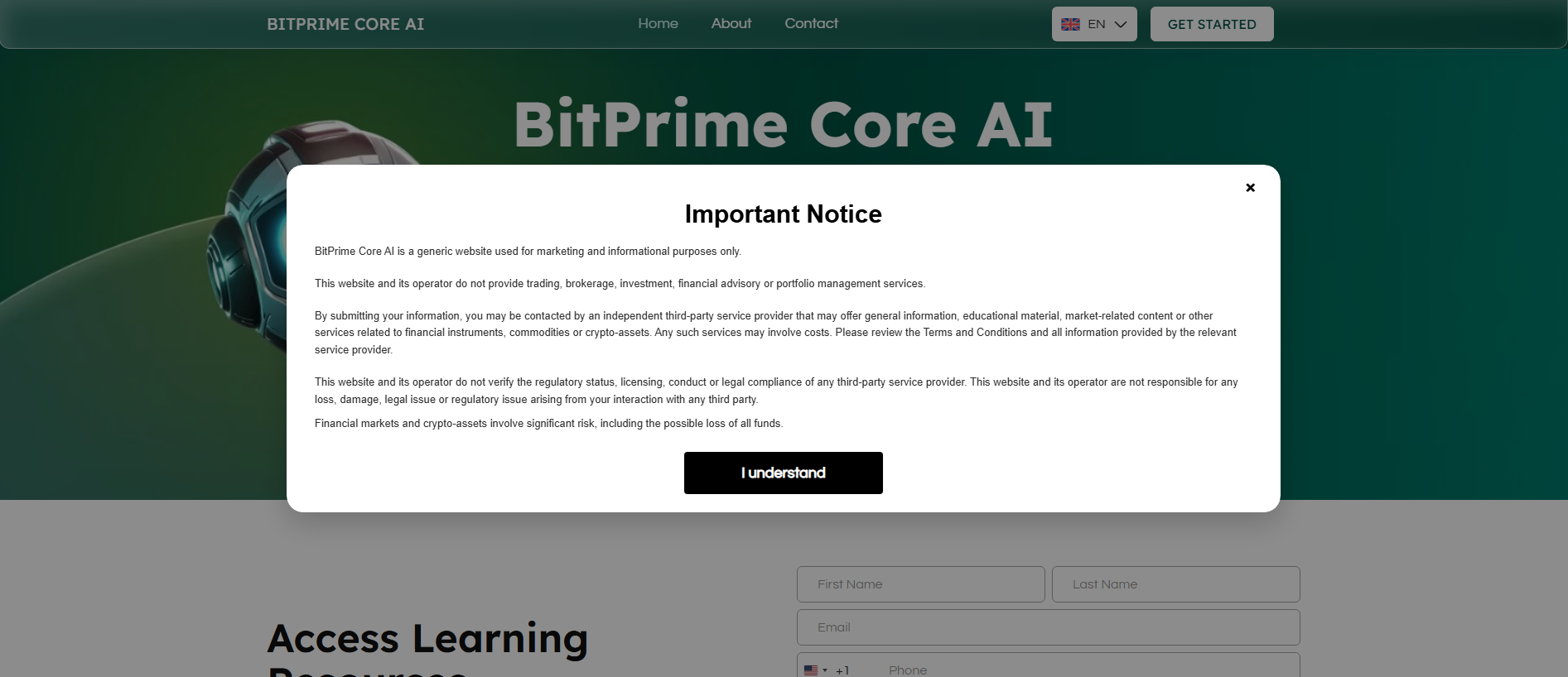 Screenshot of bitprimecoreai.live
