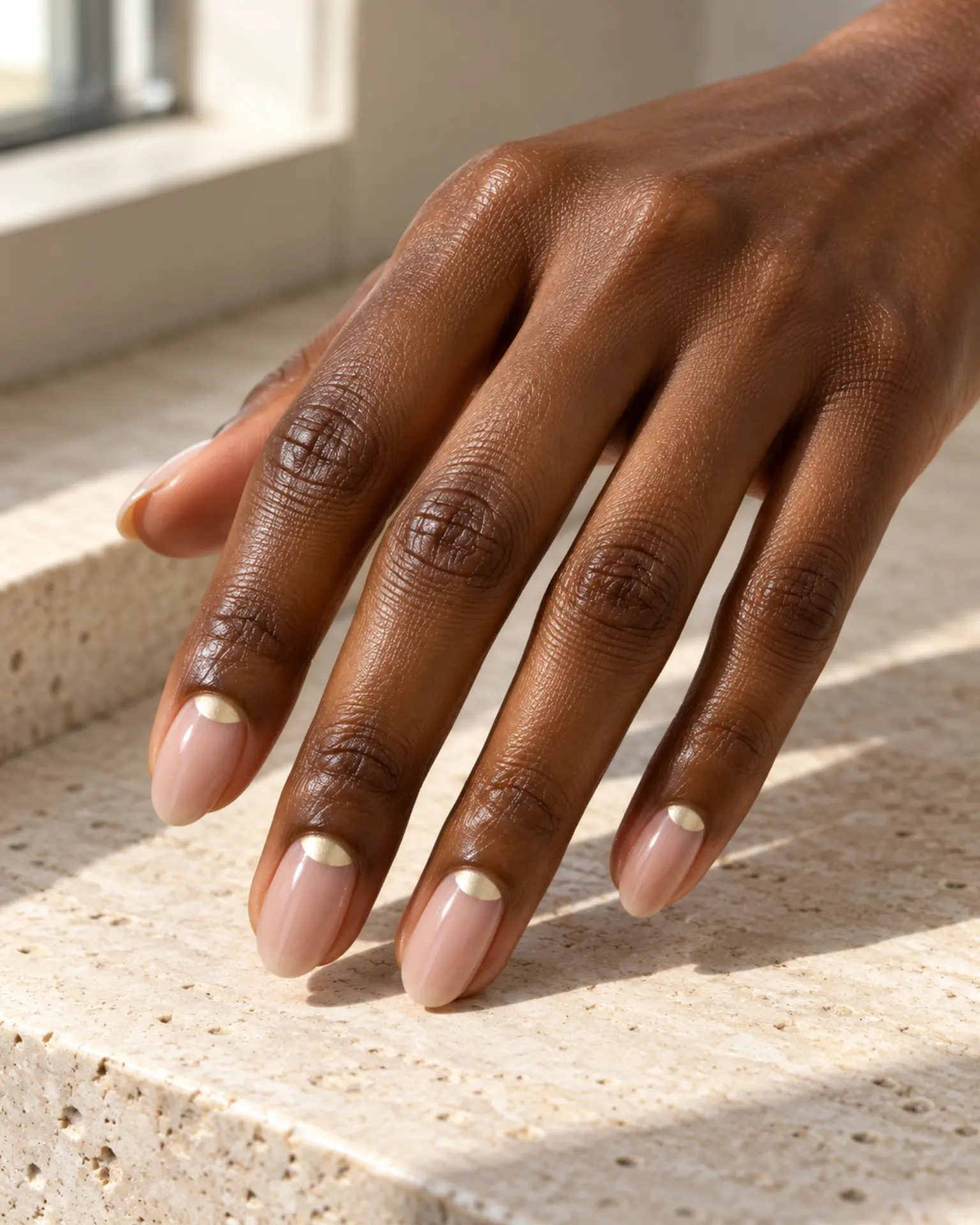 Birthday Half-Moon Detail manicure inspiration for birthday nail ideas