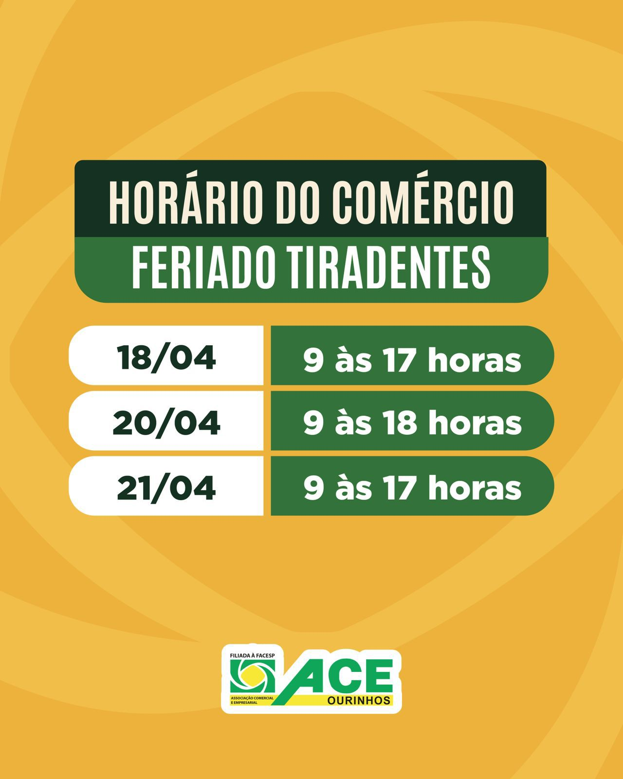 Comércio de Ourinhos terá horário especial no feriado de Tiradentes