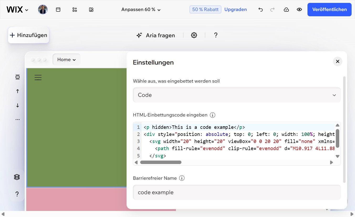 Skript und Button-Code zusammen eingefügt