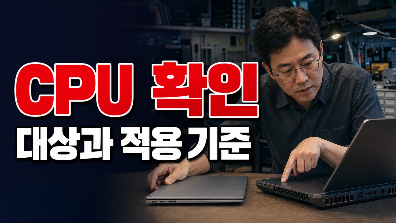 같은 CPU인데 얇은 노트북과 두꺼운 노트북 성능을 따로 봐야 하는 이유 관련 핵심 정보를 상징적으로 보여주는 썸네일 이미지