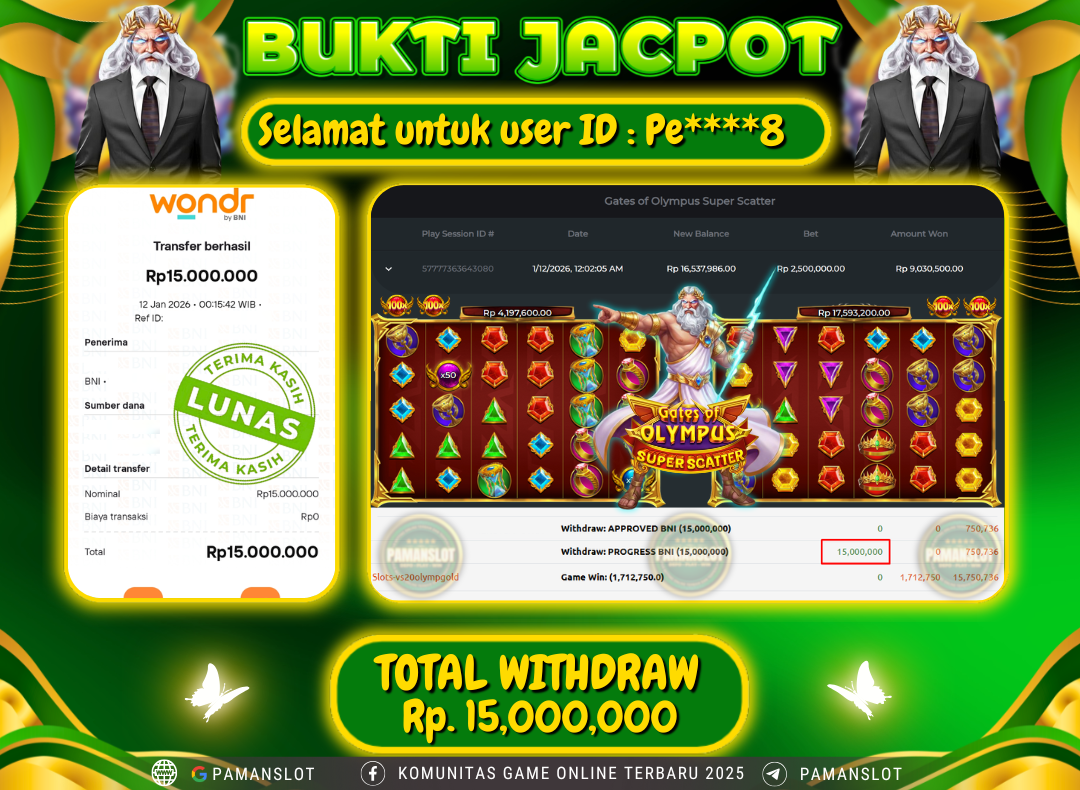 PAMANSLOT JACKPOT Game PP - Gates of Olympus Super Scatter Rp.15,000,000- LUNAS