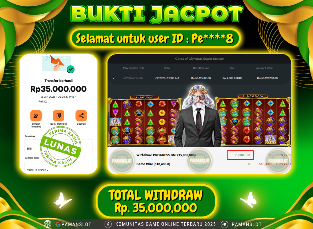 PAMANSLOT JACKPOT Game PP - Gates of Olympus Super Scatter Rp.35,000,000- LUNAS