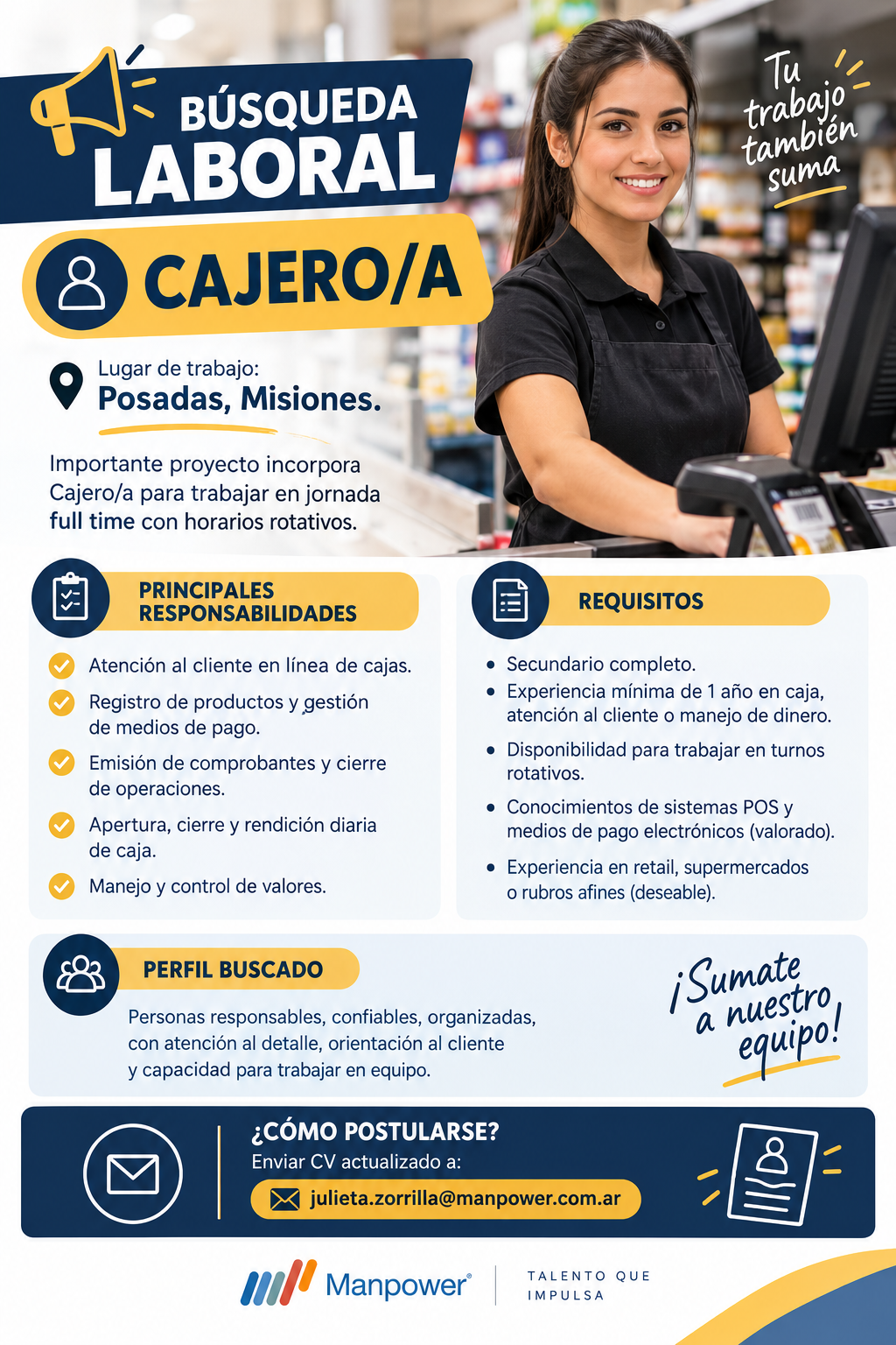 Se busca Cajera/o en Posadas
