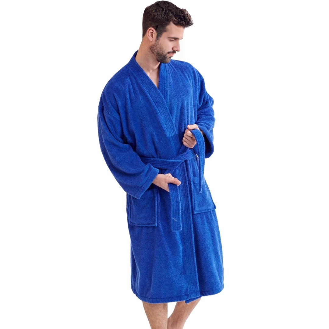 Unisex Men's Terry Cotton Royal Blue Bathrobe (One Size)