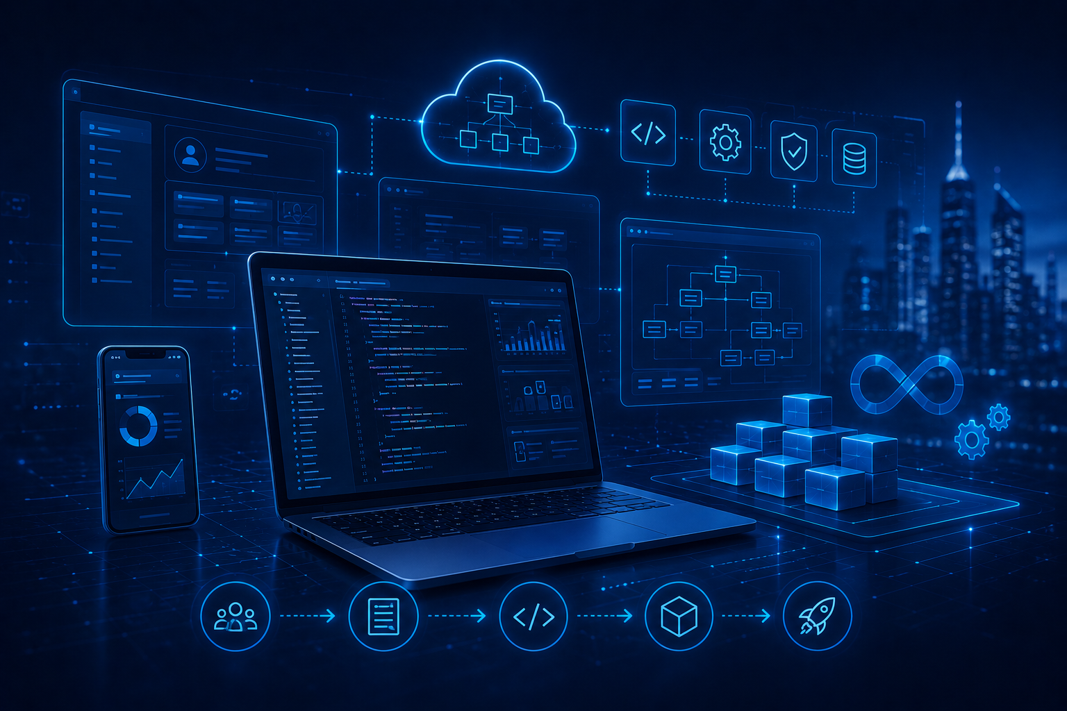 Enterprise software development code on workstation