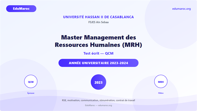 Exemple Concours Master Management des Ressources Humaines MRH FSJES Aïn Sebaa 2023-2024