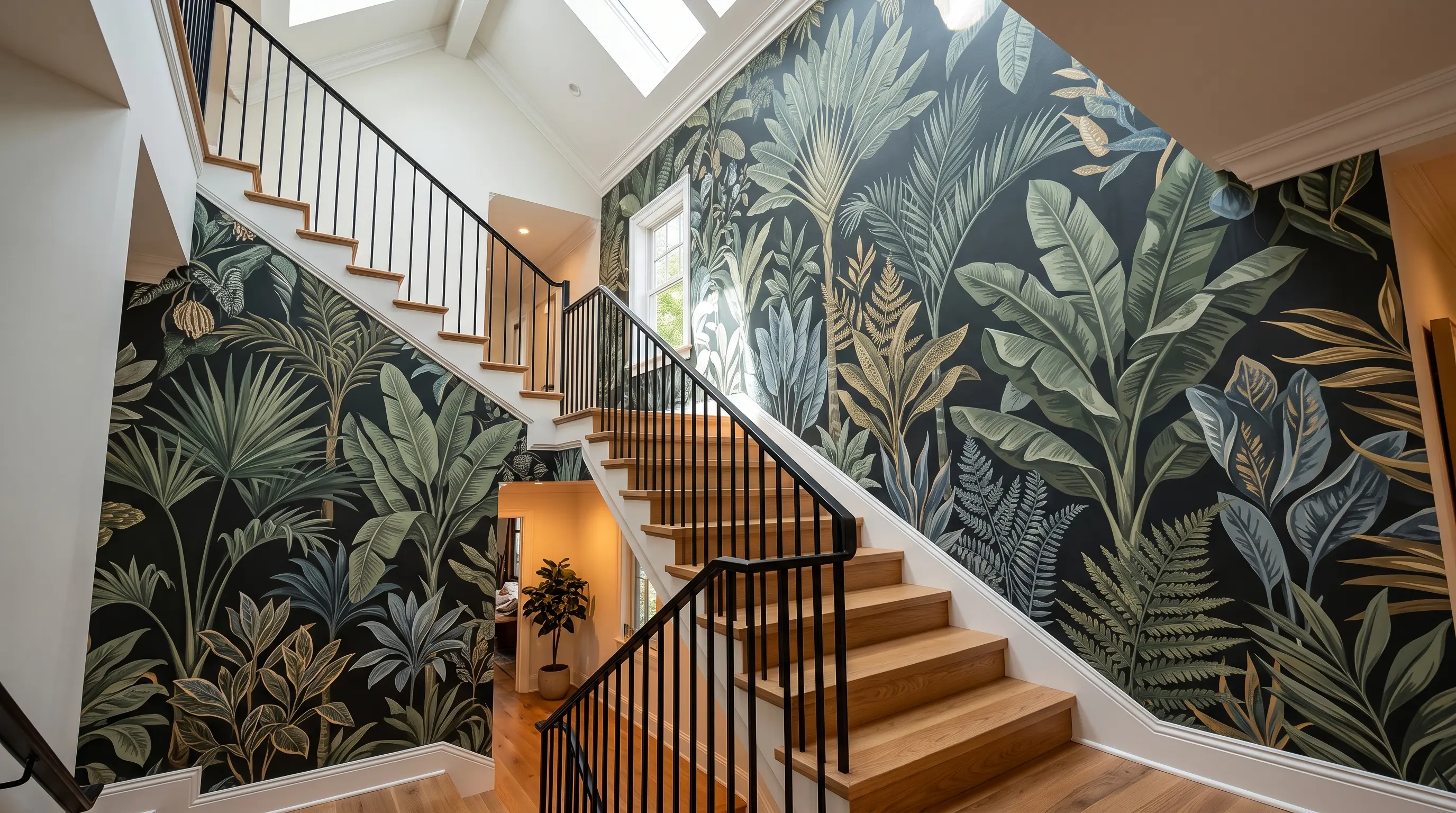 Geometric Wallpaper Accent Stairwell
