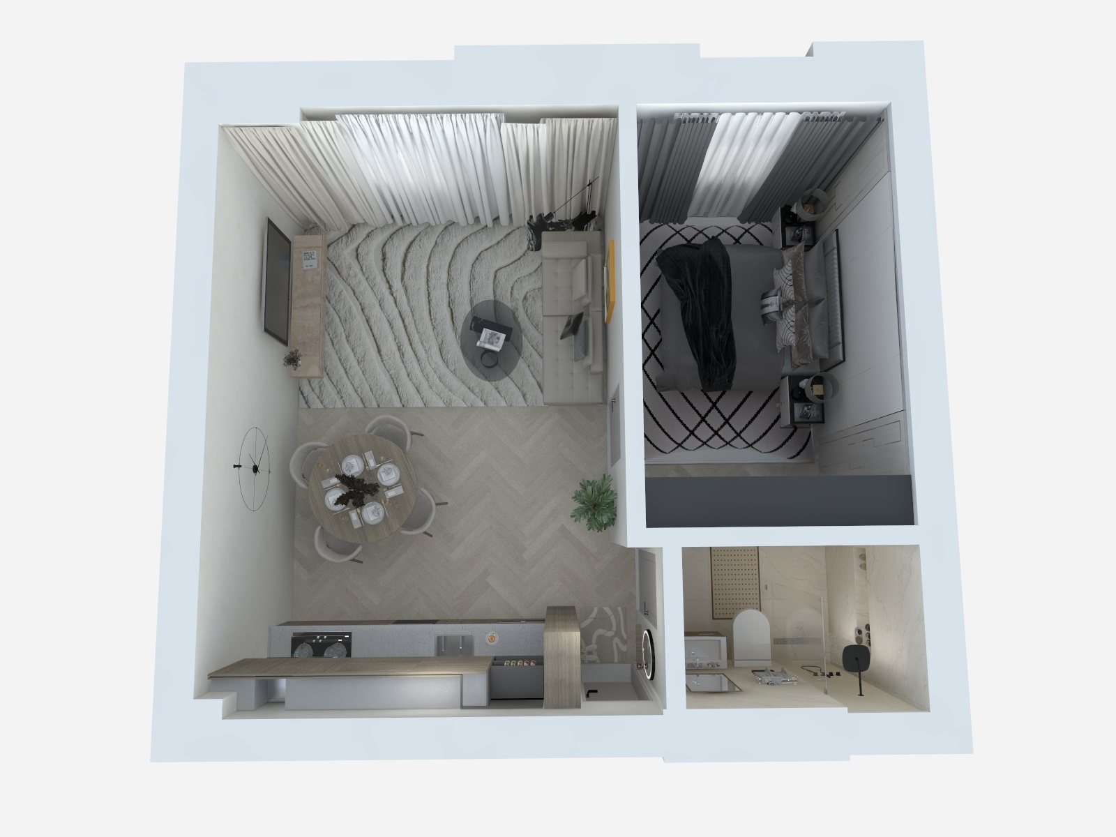 3D floorplan top view modern lux – virtual staging studio 3D rendering Riga