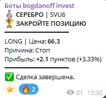😏 Боты творят чудеса. Еще в среду бот открыл лонговую позицию по серебру, и закрыл ее только сейчас с профитом в +3,33%. позиция была закрыта по трейлинг-стопу. 😏 Боты творят чудеса. Еще в среду бот открыл лонговую позицию по серебру, и закрыл ее только сейчас с профитом в +3,33%. позиция была закрыта по трейлинг-стопу.