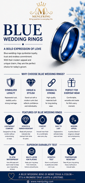 Modern wedding jewelry is evolving to embrace unique styles and meaningful designs. Blue wedding rings have become a popular choice for couples seeking a distinctive symbol of love, loyalty, and trust. Their striking color adds a contemporary touch while representing lasting commitment and deep connection. Crafted from durable materials such as tungsten, titanium, and cobalt, these rings offer exceptional comfort and long-term wearability. At Menly Rings, we provide a premium collection of blue wedding rings that combine quality craftsmanship with modern elegance. Explore our collection today and discover the perfect ring for your journey. Visit our website now and shop premium blue wedding rings with confidence.

For more information: https://menlyring.com/collections/blue-wedding-bands-rings