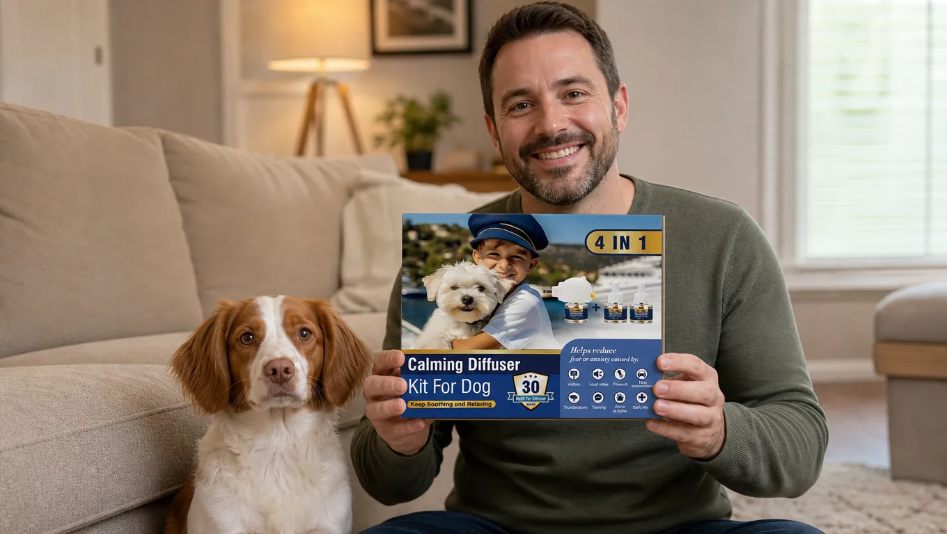 Customer with dog and CaninEase product
