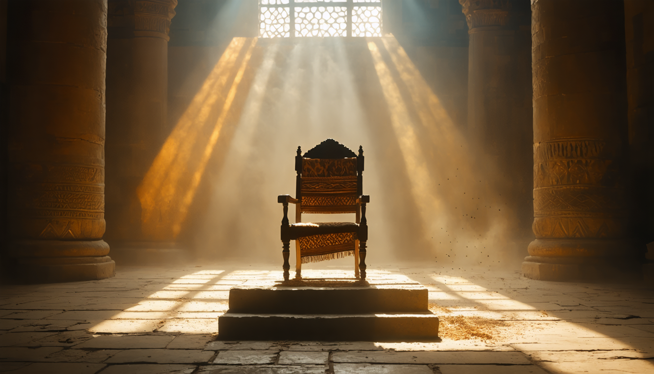 The sage's throne room, conveniently empty of anyone who might ask for his credentials.