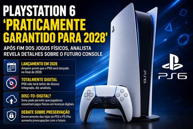 Analista diz que PlayStation 6 está "praticamente garantido" para 2028 após anúncio do fim dos jogos físicos