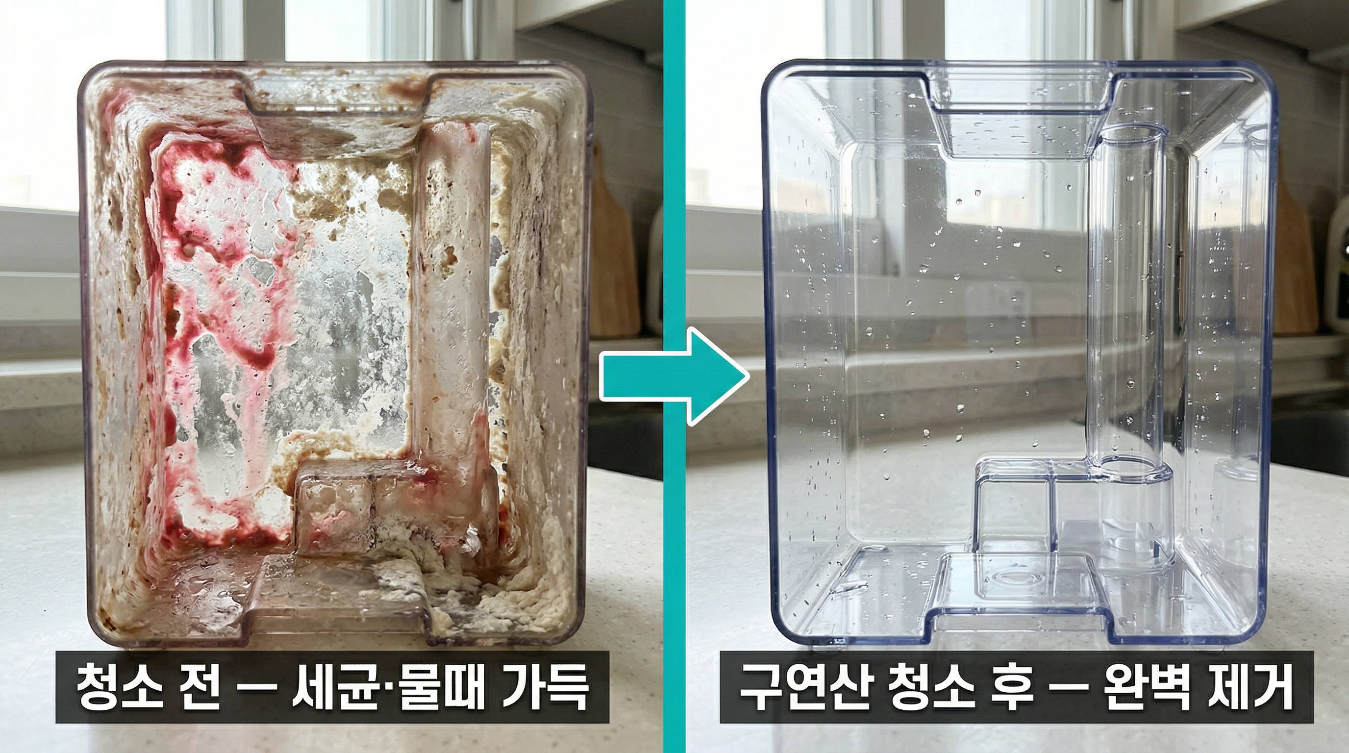가습기 물통 슬라임 청소 전후 비교