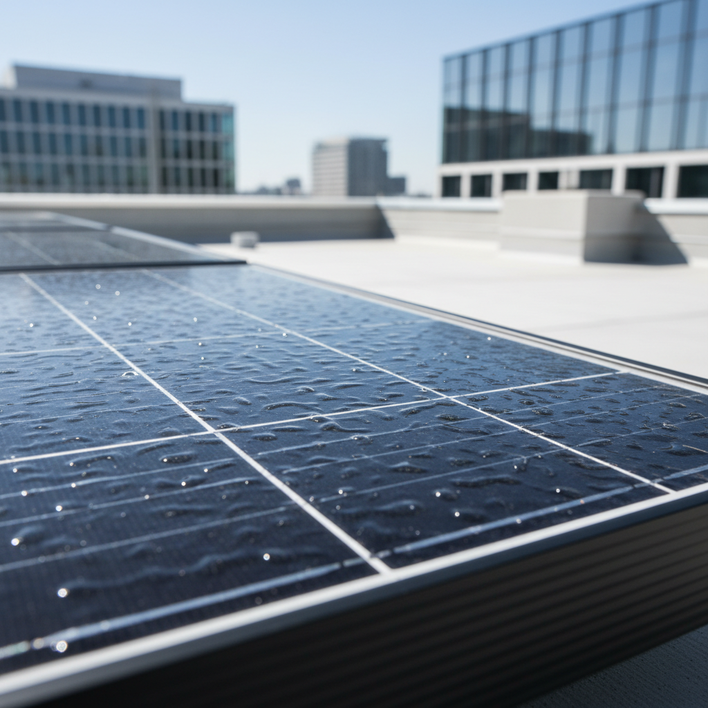 Panel solar con recubrimiento de hidrogel disipando el calor