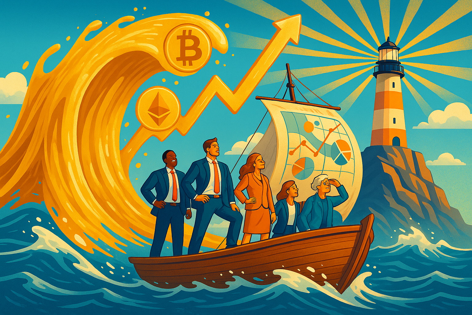 Illustration of cryptocurrency exchange-traded funds (ETFs) growth and market diversification