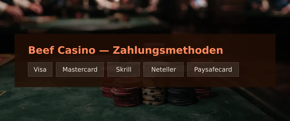 Beef Casino — Zahlungsmethoden: Visa, Mastercard, Skrill, Neteller, Paysafecard
