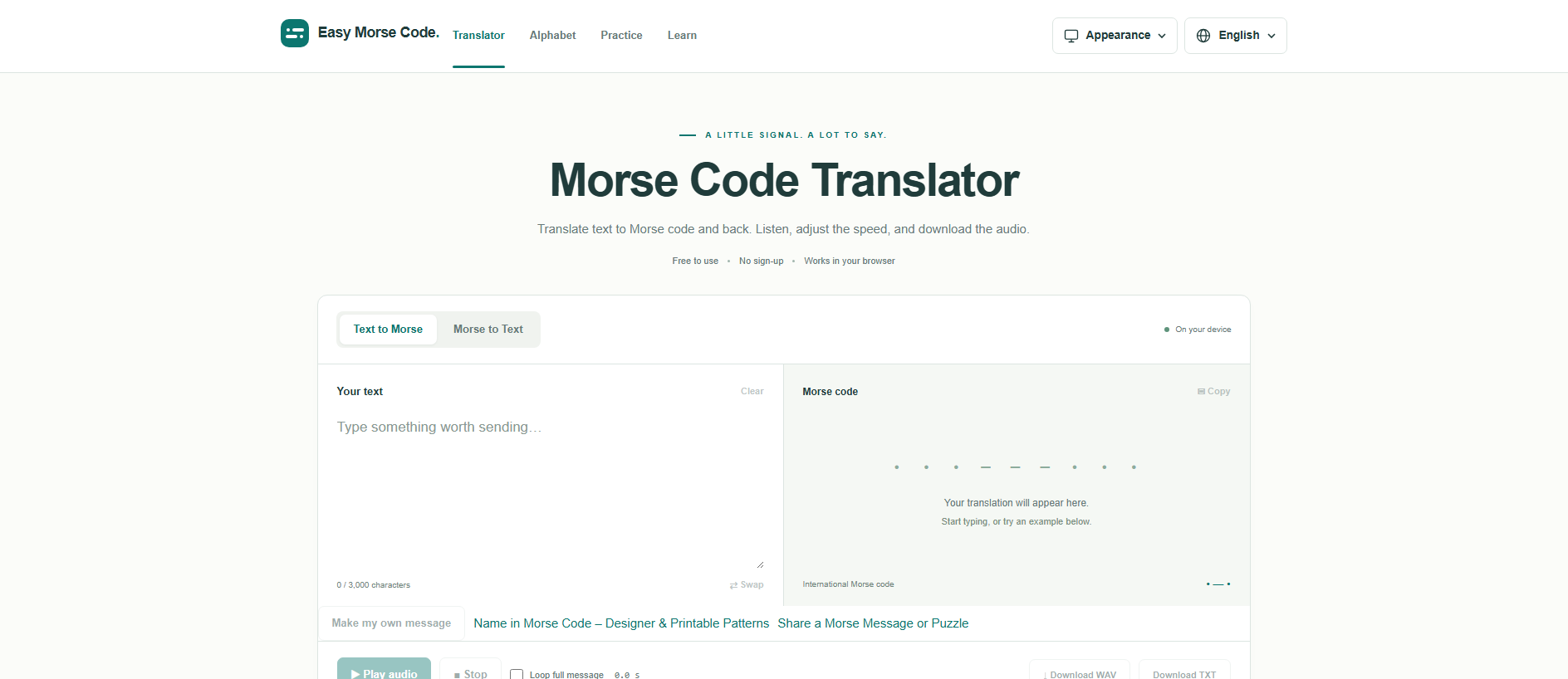 Stored capture of easymorsecode.com
