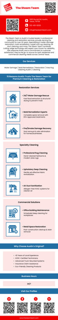 The Steam Team is the number one choice for cleaning and restoration in Austin, Texas. We have over four decades of experience in cleaning and repair for both commercial and residential buildings in Austin. We take pride in our reputation, experience, systems, education, and guarantee, especially in Austin water damage and restoration projects. Our mission in Austin, Texas, is to provide you with the most outstanding service experience ever. We are also leaders and specialize in water damage restoration services, from Austin water damage to smoke, mold remediation, and fire damage restoration, we cover it all. Voted best Austin rug cleaning in Austin by the Austin Monthly Magazine.

Our Services
Water Damage
Mold Remediation
Restoration
Area Rug Cleaning Austin
Cleaning

Contact Us
The Steam Team
9901 Burnet Rd. Austin, Texas, 78758
512-451-8326
info@thesteamteam.com