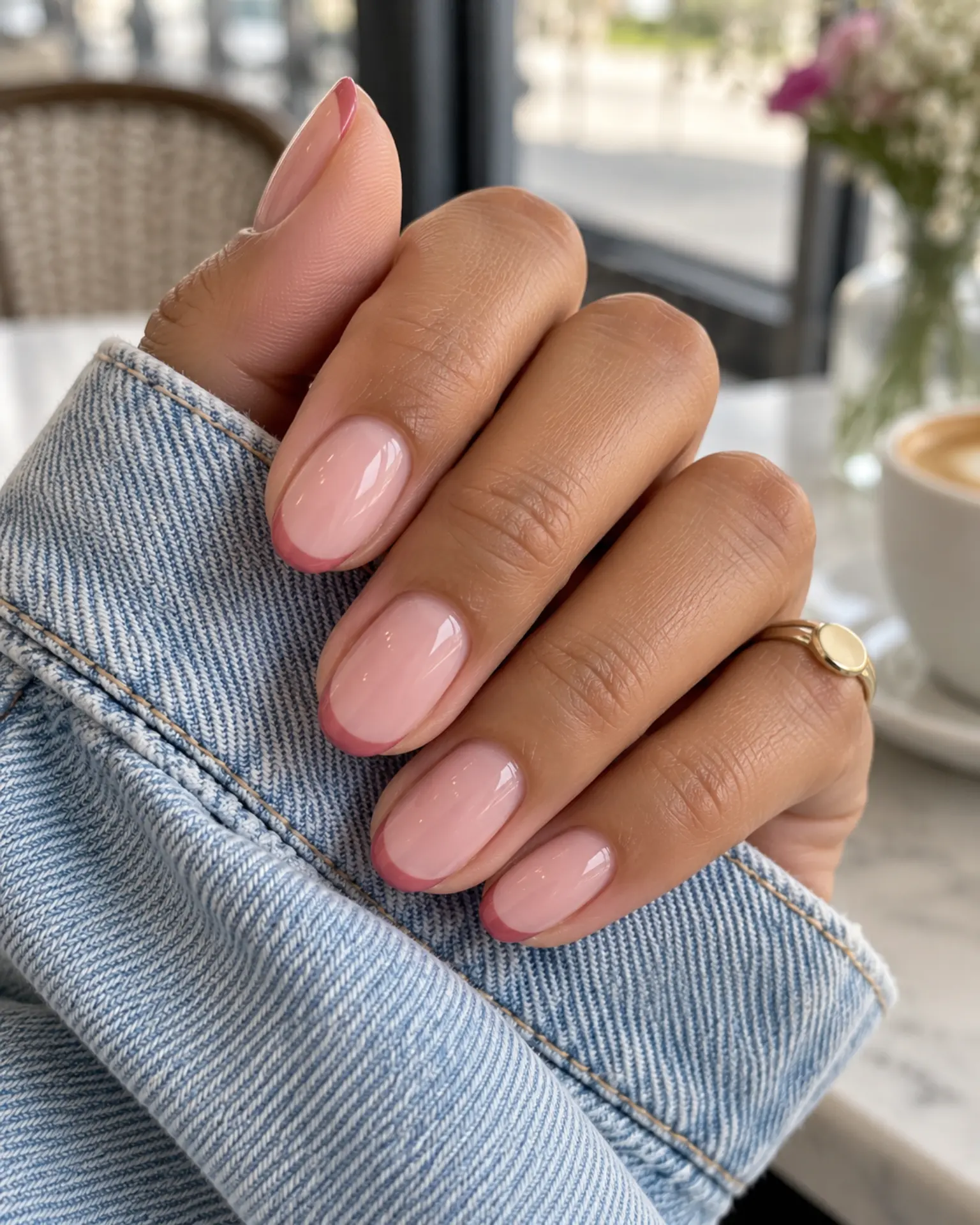 Dusty Rose Micro French manicure inspiration for pink nail ideas