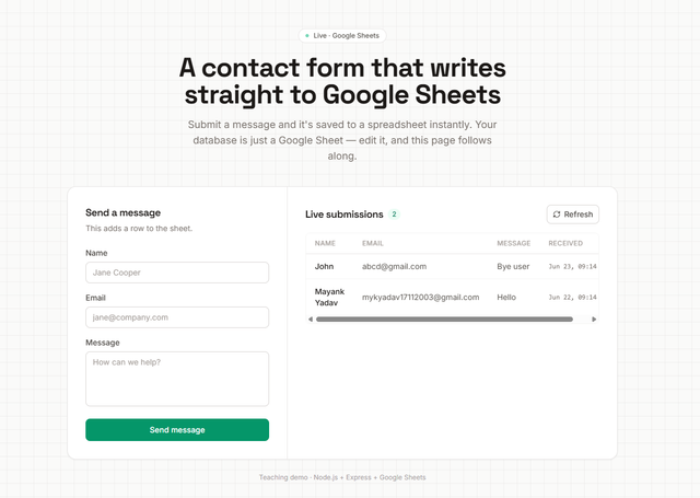 Use Google Sheets as a Database - Node.js Contact Form Tutorial