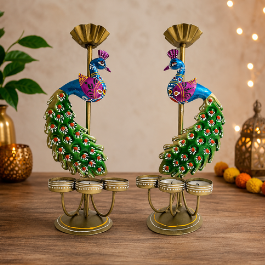 Peacock Candle Light Pair